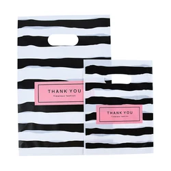 50Pcs/lot Black & White Striped Bags Packaging Gift Small Plastic Jewelry Thanks You Shopping Bags For Shop