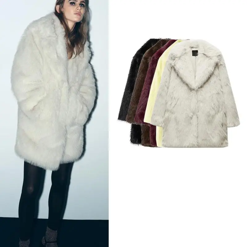 

Осень-зима, новое женское пальто с длинным воротником-стойкой Faion из искусственного меха Jaet 638242, уличное пальто средней длины