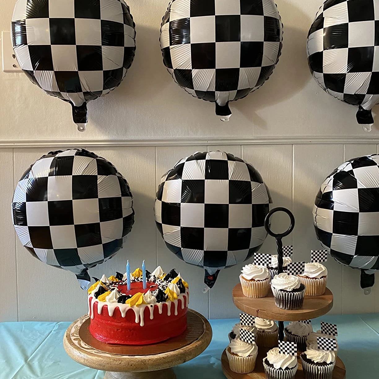 100/50/20 Stück karierte Rennflaggen-Zahnpickel Cupcake-Topper für Rennwagen-Party Zahnpickel-Flaggen Renn-Geburtstagskuchendekorationen – Detail 5