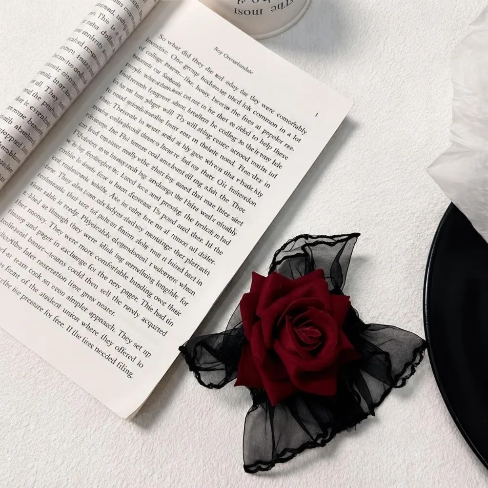 New Red Rose Lace Wristbands Lolita Ruffled Gothic Cosplay Bracelets Elastic Band Black Hand Sleeve Gloves For Women