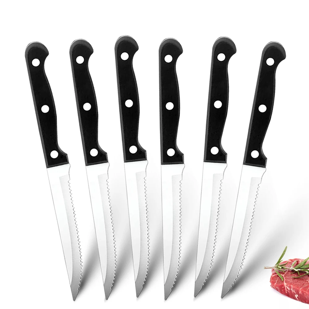 Steakmesser-Set, Besteck-Set, 6/8-teilig, Full Tang, Edelstahl, scharf gezahnt, Abendessen, Messer-Set, spülmaschinenfest, für Fleisch, Brot