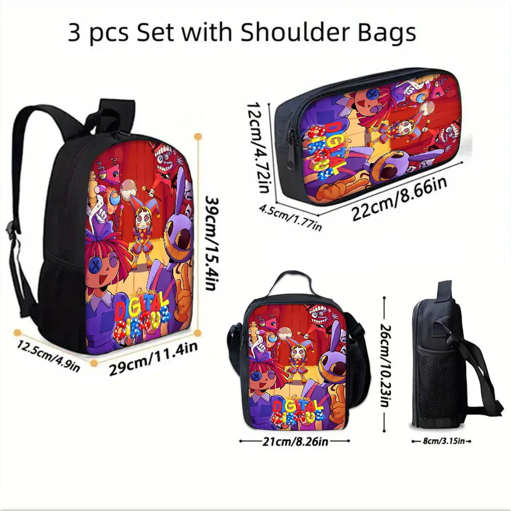 Mochila escolar para niños de Cartoon A-AmazingS DigitalS Circus con bolsas para el almuerzo, bolsas para lápices, mochilas escolares para niños y niñas, el mejor regalo