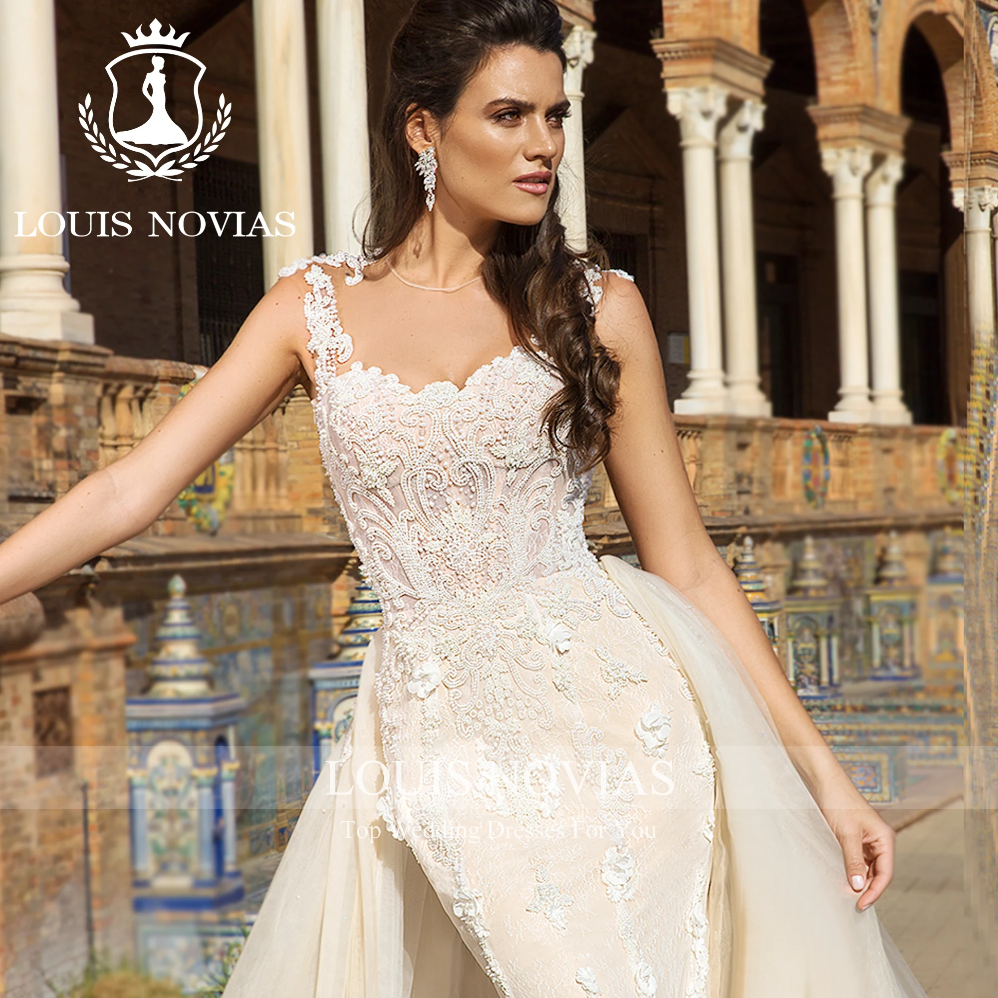 

LOUIS NOVIAS New Arrival Mermaid Wedding Dresses For Woman Spaghetti Straps Appliques Bride Dress Detachable Wedding Gown