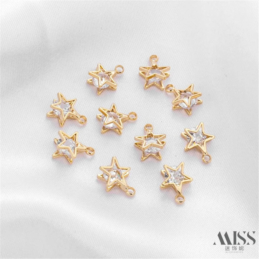 14K Torebka Złota Inkrustowana Cyrkonia Kanapka Geometryczny Pentagram Miłość Kwiat Wisiorek DIY Akcesoria Ręcznie robiona biżuteria