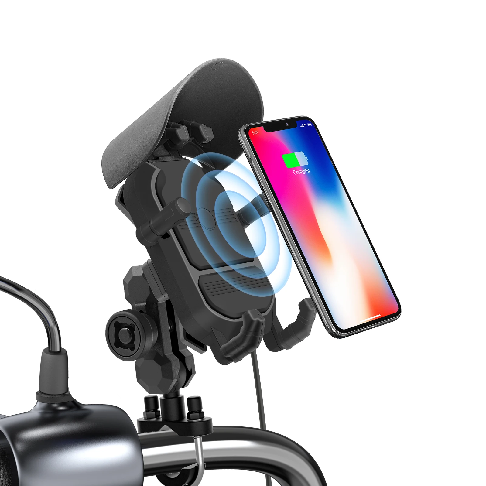 Portable 360  Adjusted Degree Rotation Motorcycle Bicycle Cell Phone Holder with 15w Wireless Charger