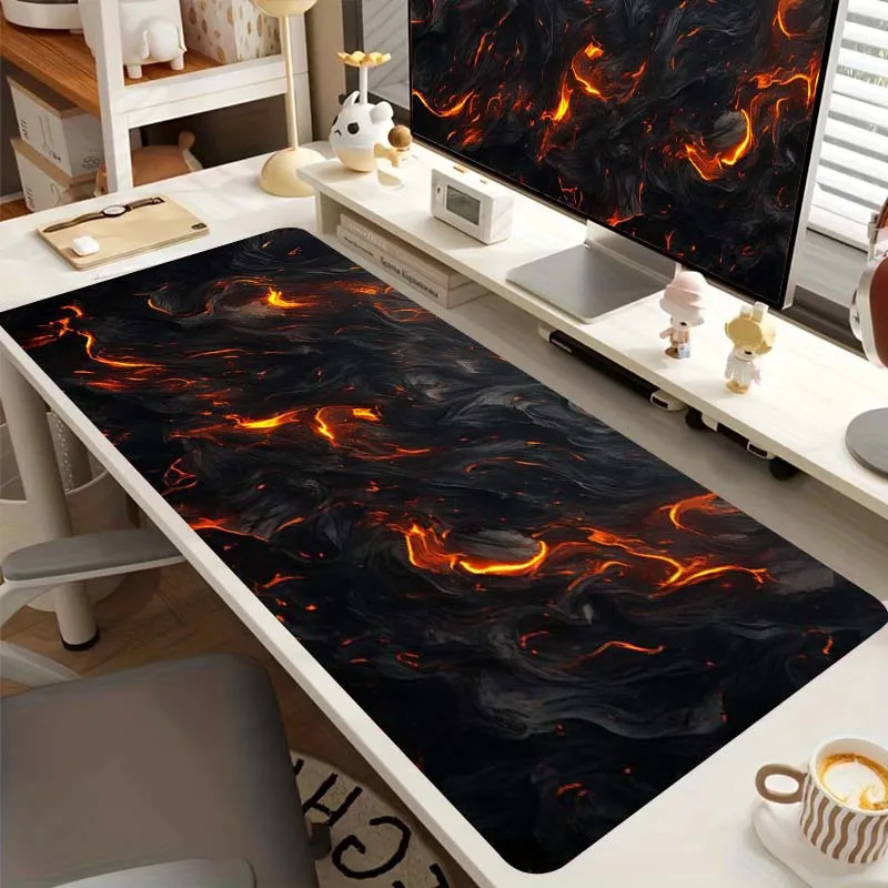 Dark Lava Flame Texture Extended Gaming Mouse Pad Extra Large Anti-Slip Rubber Base for Desktop Office and Gaming