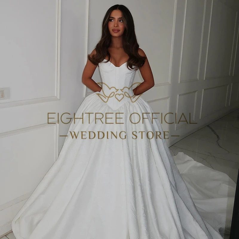 Eightree Elegant A-Line Wedding Dresses Sweetheart Floral Printed Satin Bridal Dress Women Wedding Ball Prom Gowns Customized