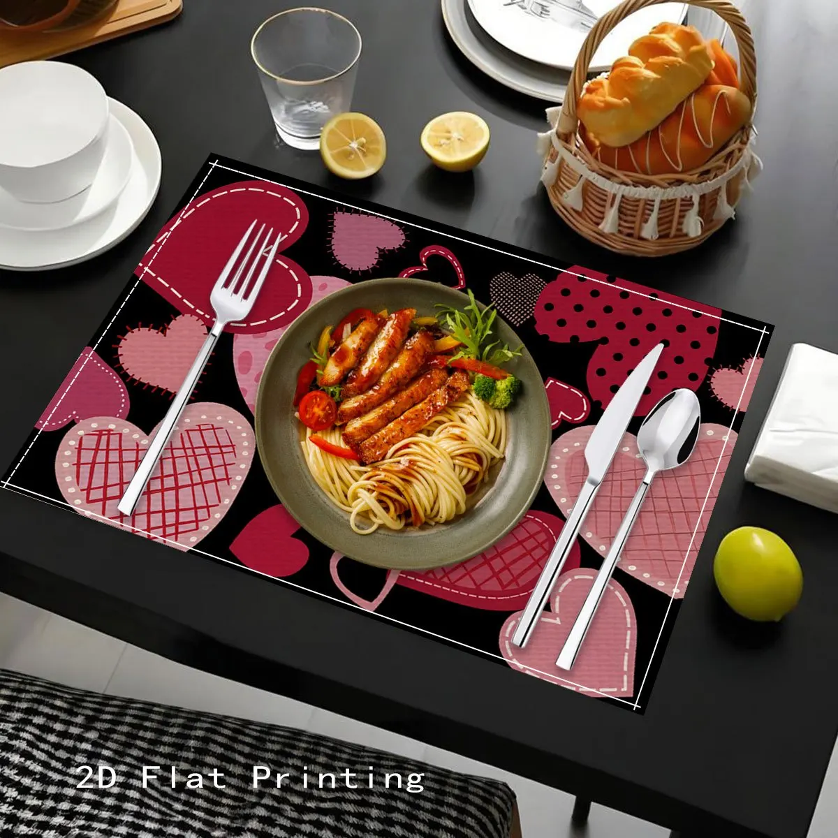 Customizable Name Heart Pattern Durable Heat-Resistant Placemat, Personalized Placemat, Coffee Mat, Holiday Custom Placemat
