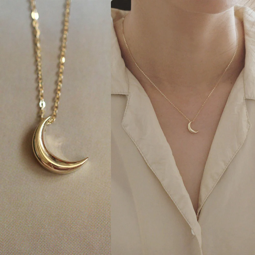 

Elessa 18K Gold Plated Silver Moon Necklace — Hypoallergenic & Anti-Fade, Minimal Elegant Jewelry Gift for Lady Everyday Wear
