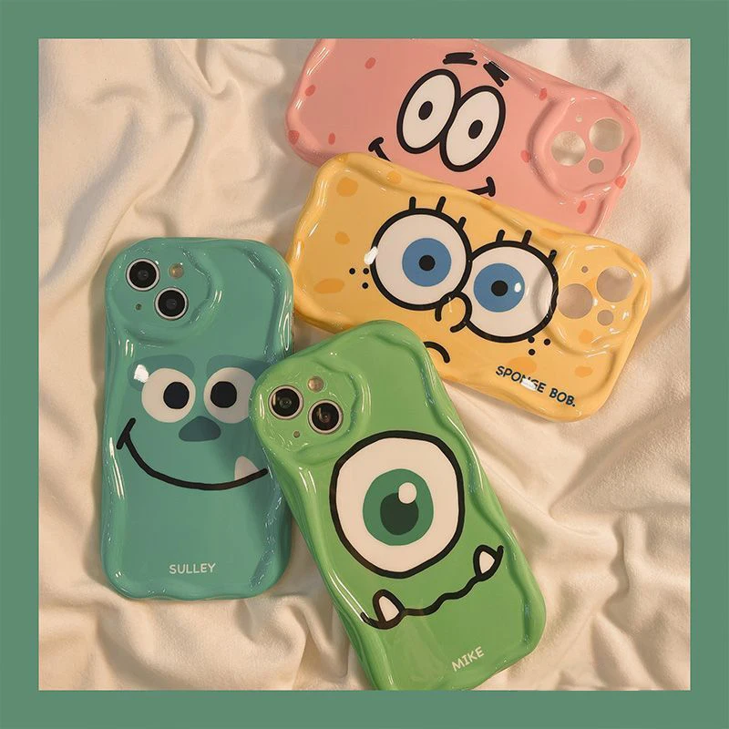 Lovely Cartoon SpongeBobs Phone Case for iPhone 15 14 13 12 11 Pro Max X XR XS 8 7 Plus SE 2020 Wave Silicone Soft Funda Cover