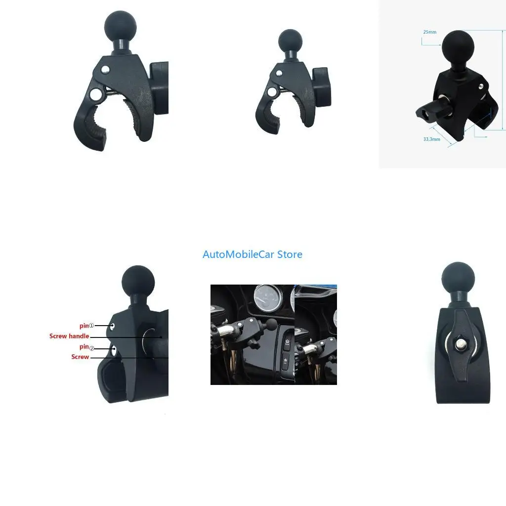 G8TE Motorcycle Handlebar Bracket 25mm Ball for Head Mount for Action Camera Cellphon