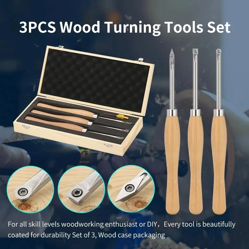 XCAN Wood Lathe Turning Tool 3pcs Turning Tool Set with Carbide Insert for Wood Lathe Machine Carbide Lathe Chisel