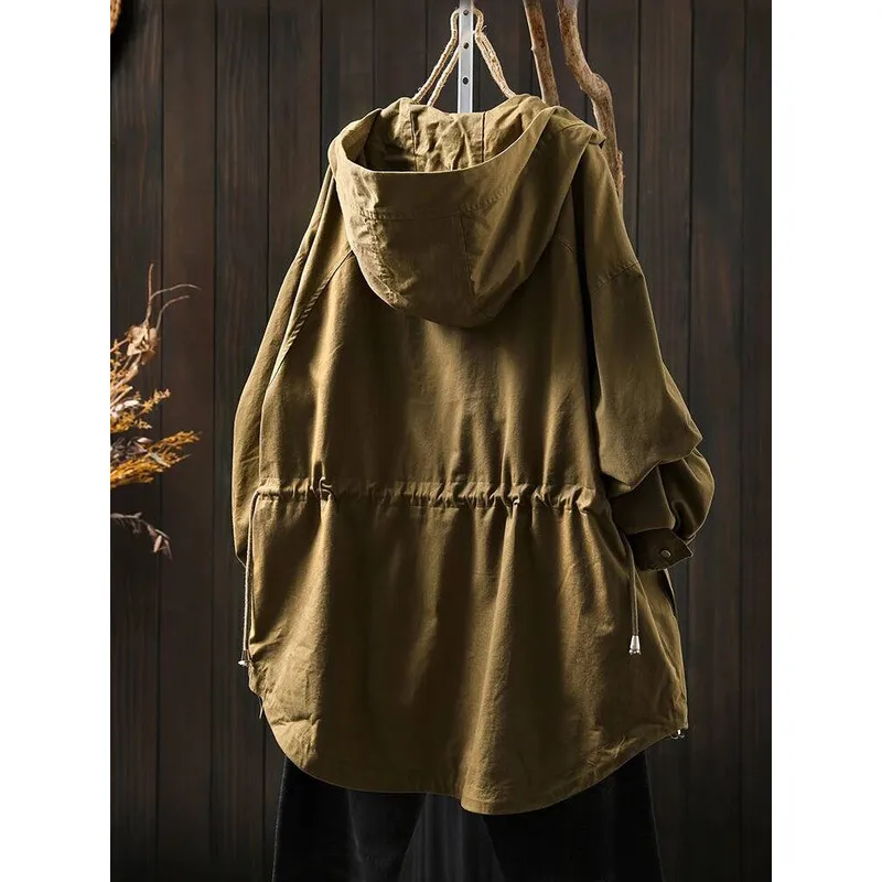 المرأة عادية معطف واقٍ من المطر جديد وصول 2025 الخريف خمر نمط بلون جيوب كبيرة فضفاضة الإناث القطن أساسيات السترات M1896 #2