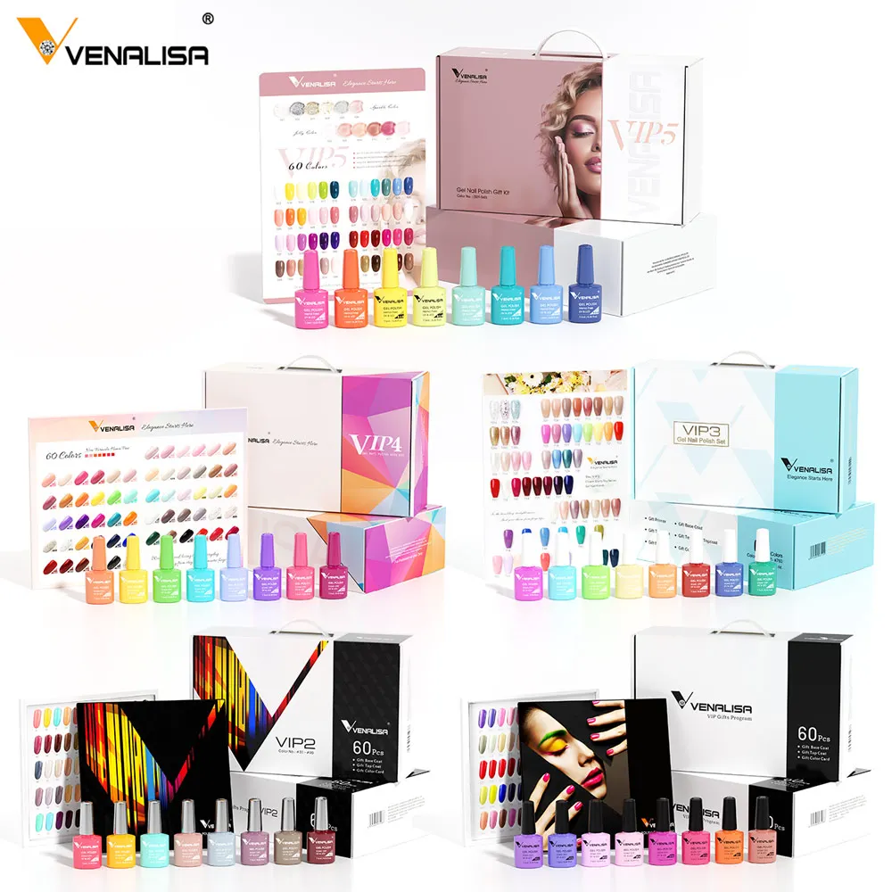 VENALISA VIP Kit Nagelgellack, 60 Farben, TPO/HEMA FREE, vollständige Abdeckung, perfekt Pigment, professionelles Nail Art, langlebiges Gel
