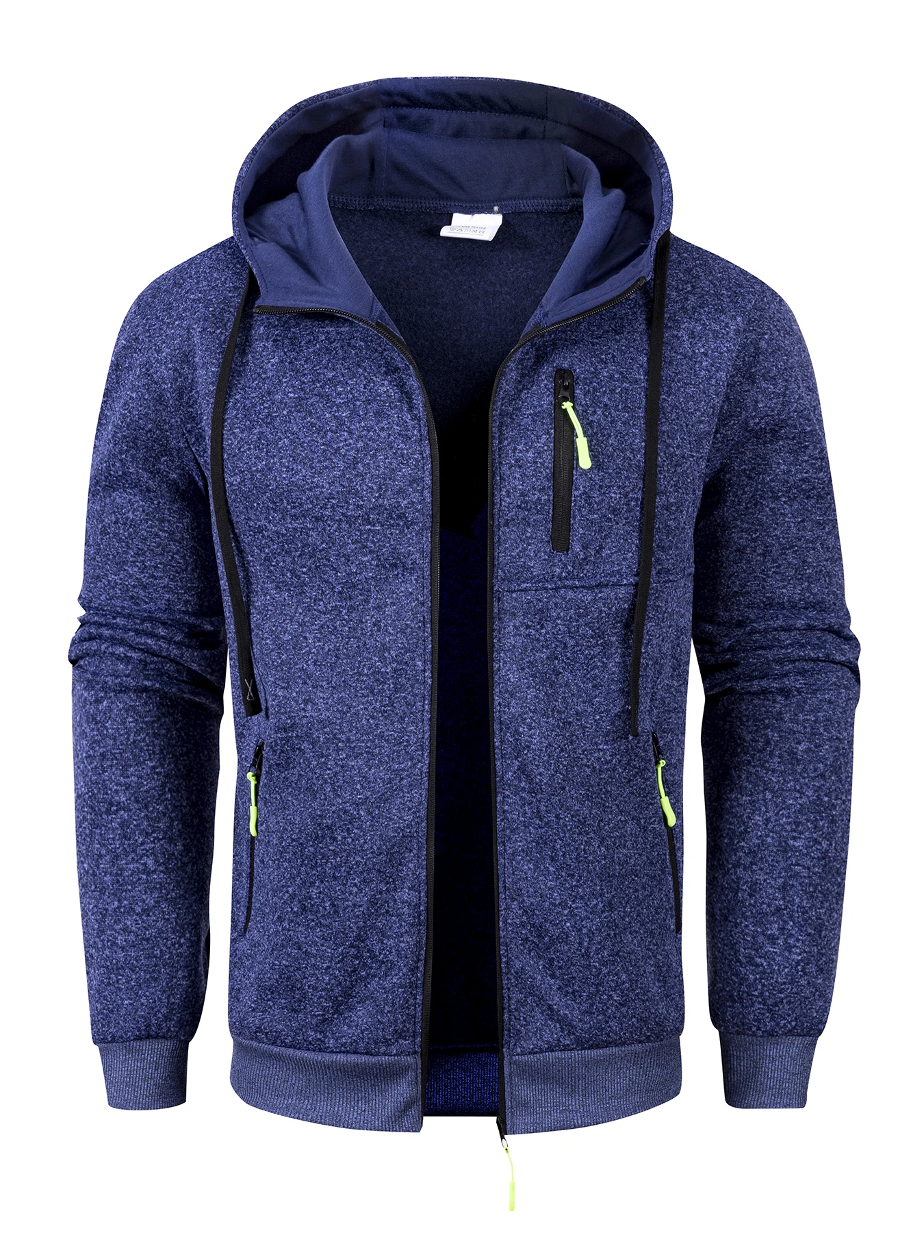 Men Full Zip Hoodie Sweatshirt Drawstring Long Sleeve Ribbed Cuffs Hem Multi Zipper Pockets Casual Sport Outerwear