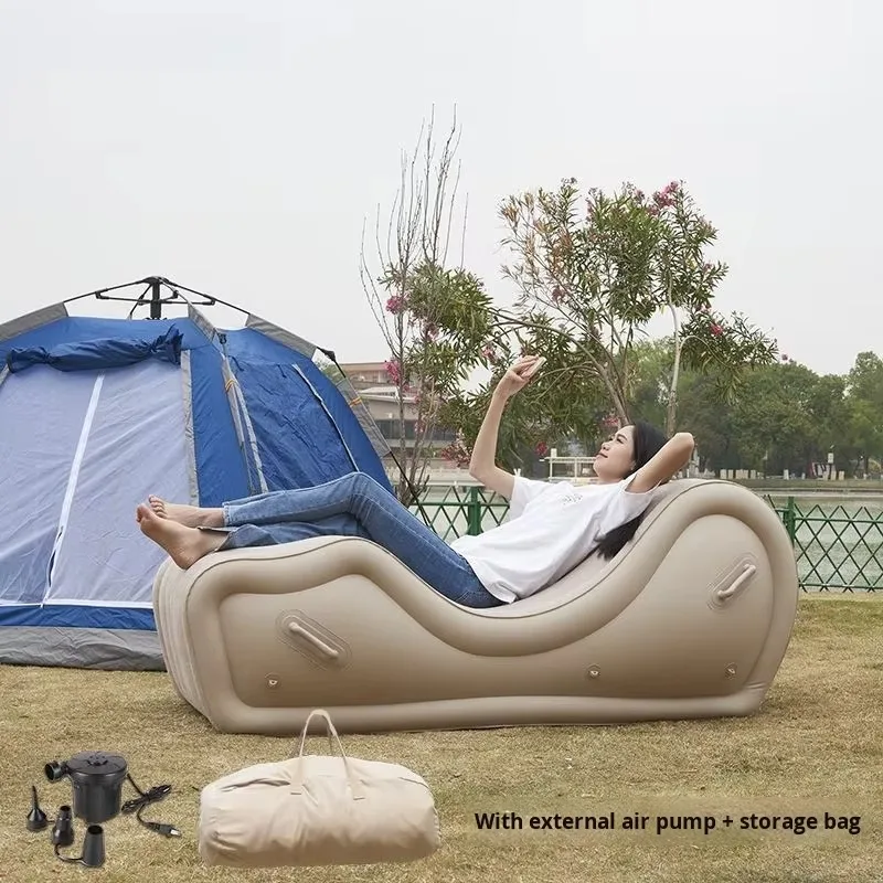 Self-inflatable recliner S-shaped PVC flocking portable outdoor and indoor home furniture Lazy sofa