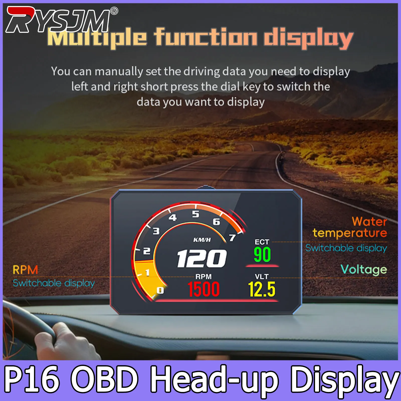 OBDII HUD P16 Smart Digital Meter Head Up Dashboard Total Mileage Speedometer Volt Water Temperature Meter Voltage ECT