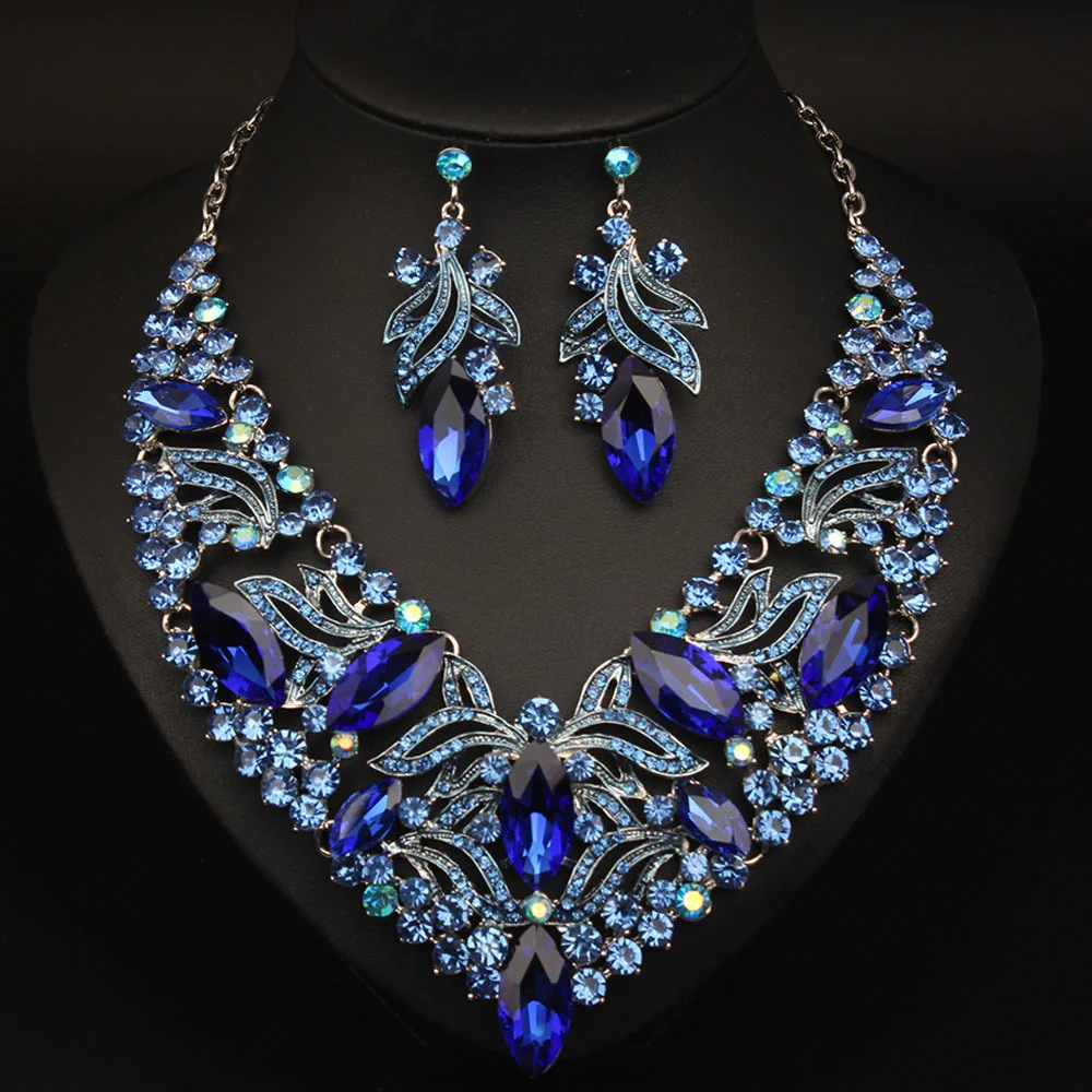 

New style jewelry - Exaggerated pattern gemstone necklace and earrings set - Women's wedding banquet dress