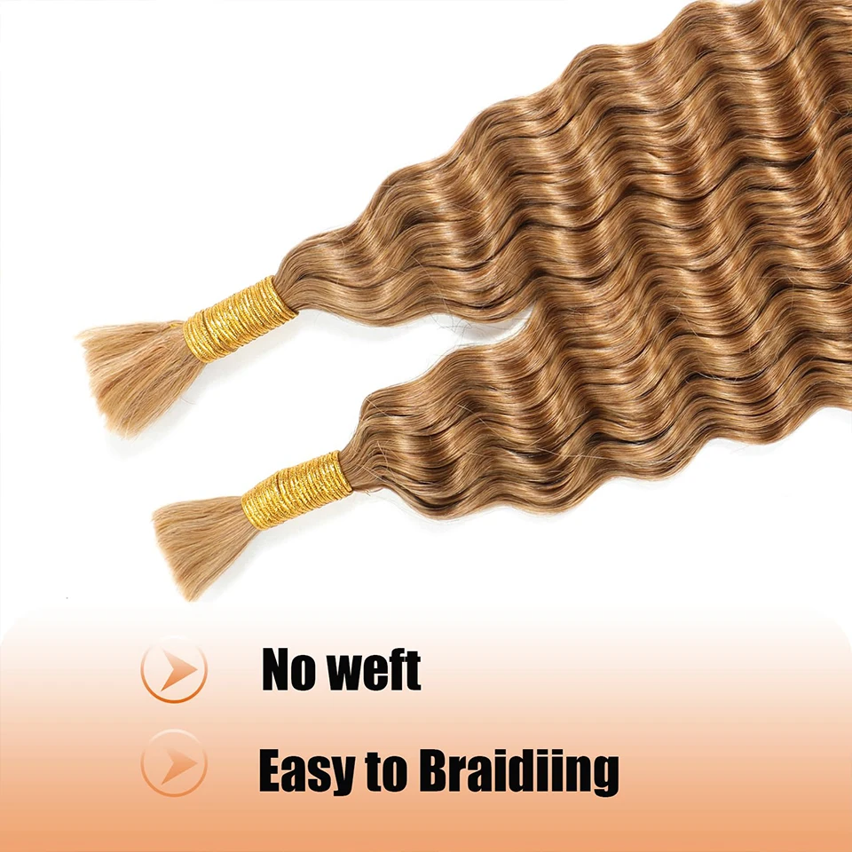 Deep Wave Human Hair Bulk 600g 50g Blonde Virgin Hair Bulk 27# Color No Weft Natural Hair Extension For Boho Braids Braiding