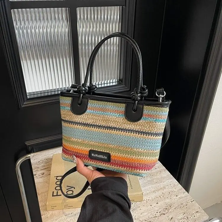 2024 New Single Shoulder Bag Korean Fashion Grass Woven Vegetable Basket Bag Versatile Colorful Solid Color Woven Crossbody Bag