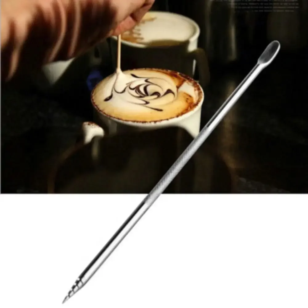 Herramienta de molde de Macchiato de caramelo de lujo de acero inoxidable, aguja de Arte de café Latte, varilla tallada, gancho, flor