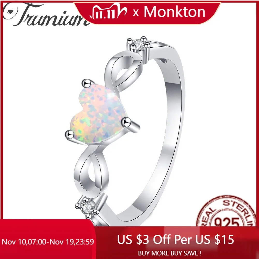 

Monkton S925 Sterling Silver White Opal Gemstone Heart Rings for Women Twist Adjustable Ring Mother's Day Gifts