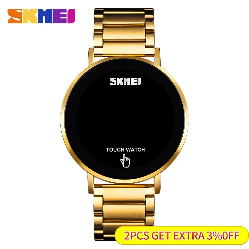 SKMEI 1550 Male Touch Screen LED Light Display 3bar Waterproof Stainless Steel Strap montre homme Fashion Men Digital Watch