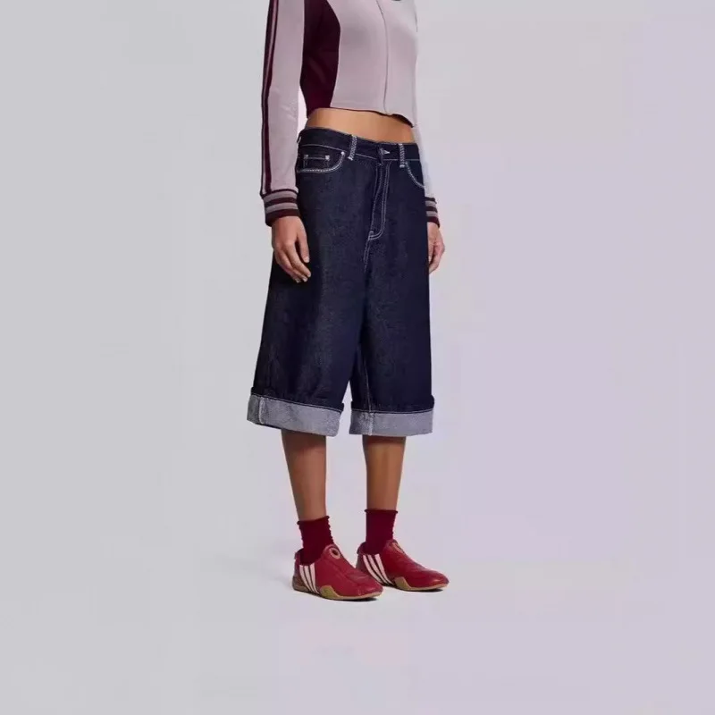 Jaded London Shorts Women's New Wide Leg Embroidered Jeans Hundred Printed Five Points Pants Denim