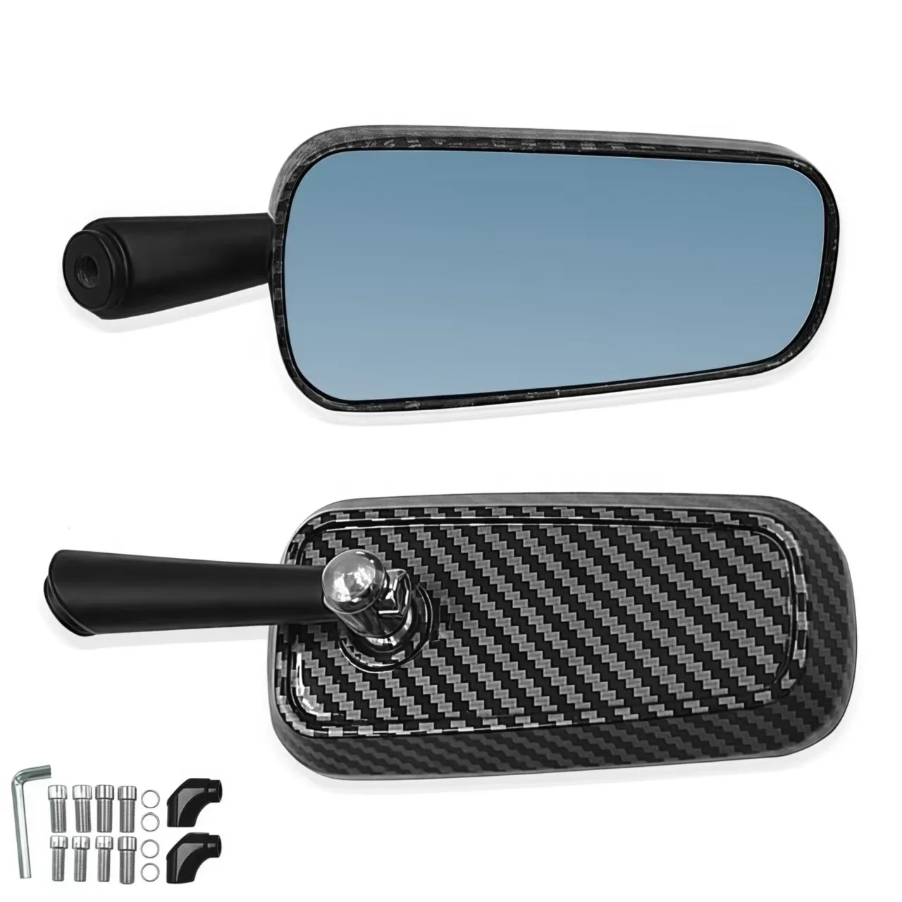 Motorcycle side mirror aluminum alloy carbon fiber finish replacement set adjustable angle for enhanced road safety