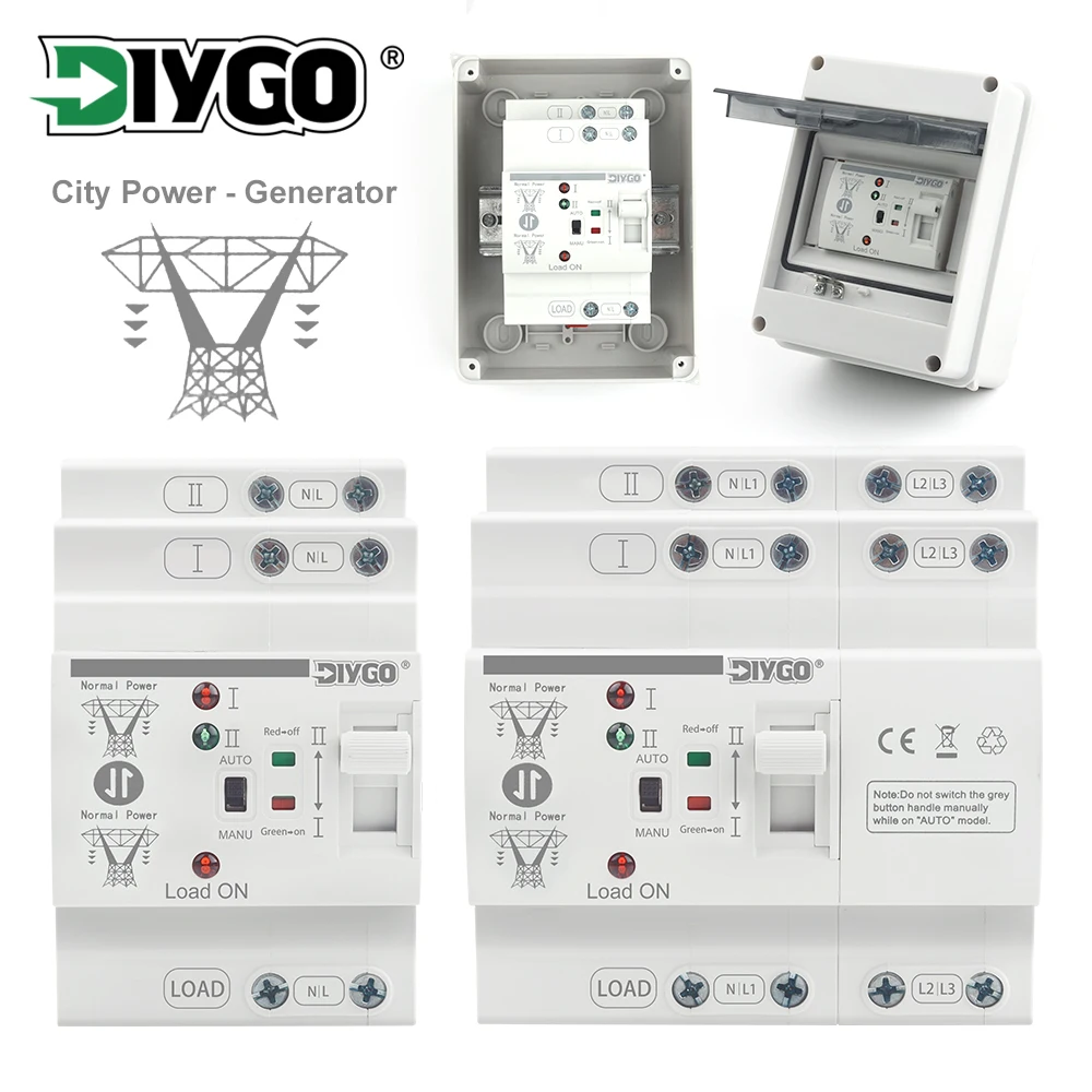 2P 4P 80A Small ATS Automatic Transfer Switch Din Rail Dual Power L N 110V/220V Uninterrupted Electrical Selector Switches