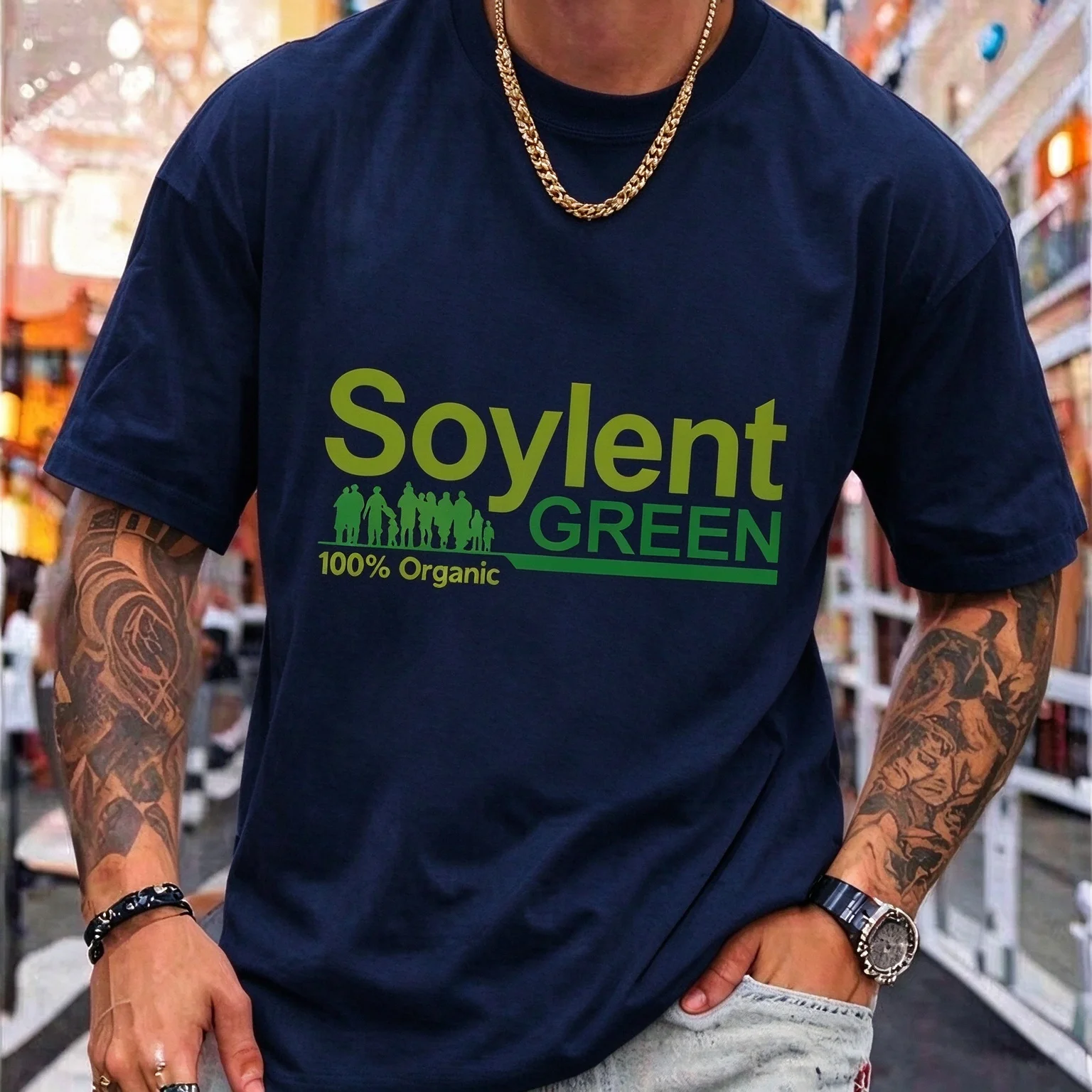 2026 New Soylent Green Family Matching Oversized Unisex Streetwear T Shirt Retro Group Silhouette Green Text Graphic Cotton Tee