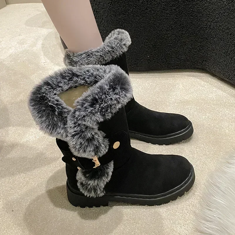 Plus Warm Ladies Snow Boots Padded Elegant With Medium Heels Female Shoes Winter 2024 Novelty on Offer New In Trend Protective