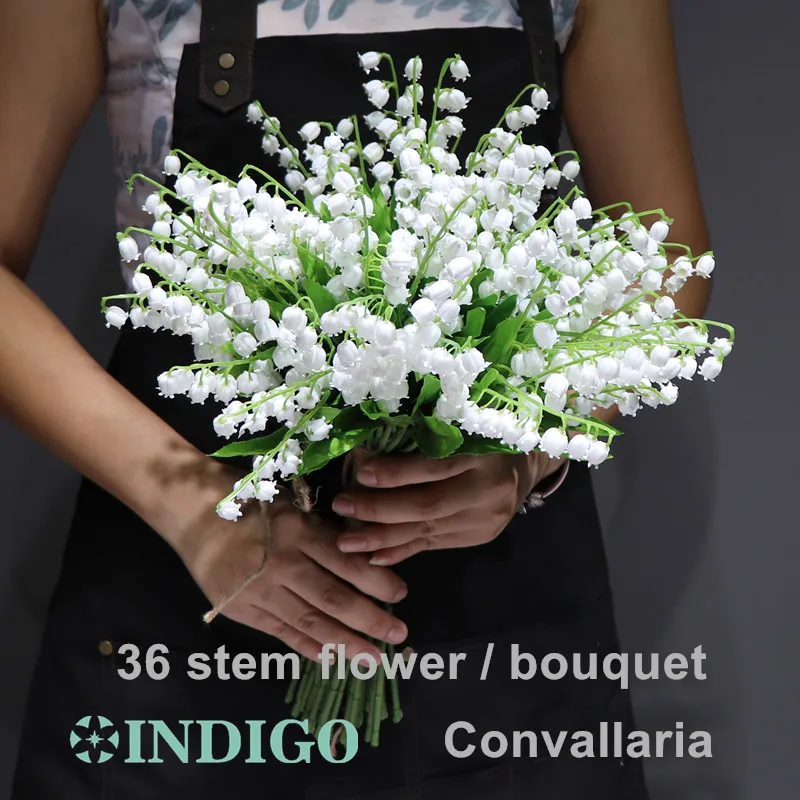 INDIGO-White Plastic Flower Bouquet for Table Centerpiece Decoration, Convallaria Majalis, Bride's Bouquet, Design, 36PCS