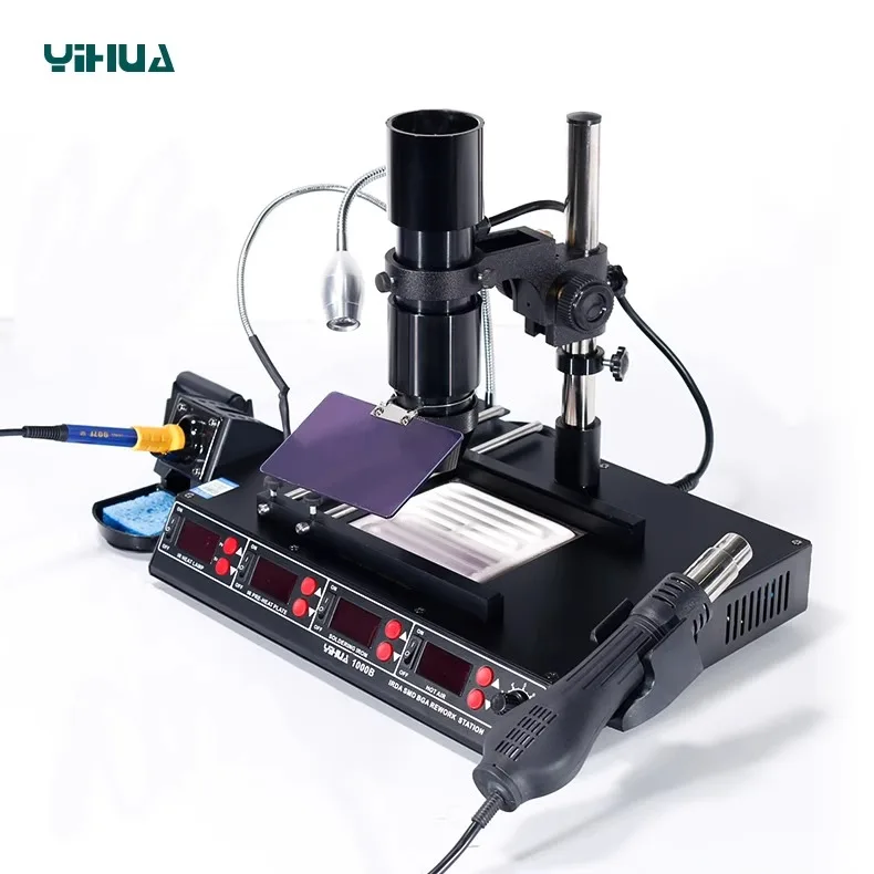 

Цифровая станция YIHUA 1000B 4-в-1, точность ± 1 ° C Контроль горячего воздуха, припоя, предварительного нагрева