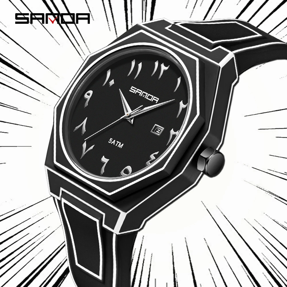 SANDA العلامة التجارية الأعلى 9090 ساعة كوارتز رجالية مقاوم للماء التقويم مضيئة سلسلة الإبداعية الفاخرة ساعة كوارتز رجالية 2025