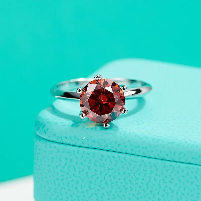 

1pc 3.0 Carat Red Moissanite Classic Six-claw Ring S925, Fashionable Personality Simple Anniversary Celebration Holiday Wedding.