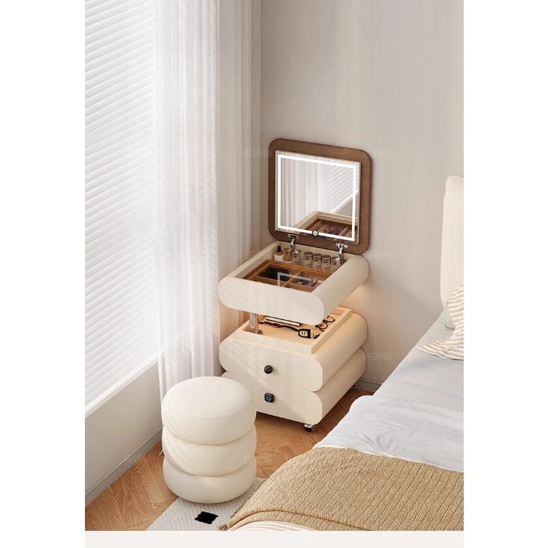 

Cream wind movable lifting dresser small apartment intelligent rotating creative cosmetic cabinet with lock household cosmetic