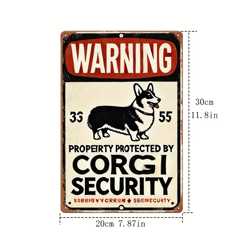 Room Decor Vintage Style Safety Warning Sign, Iron Metal Wall Art, 20.32x30.48cm, New Corgi Patrol Decoration, Suitable for Cafe