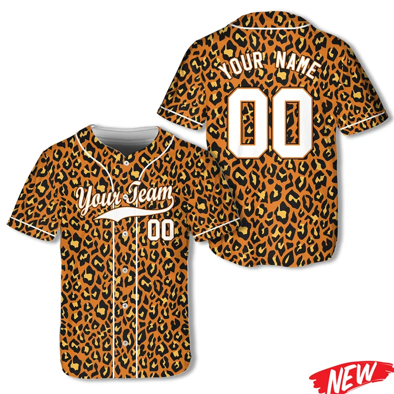 Custom Team Name Leopard Tiger Graphic Baseball Jersey Men 3d Printed Animal Skin Short Sleeves Personalized Number Button Shirt