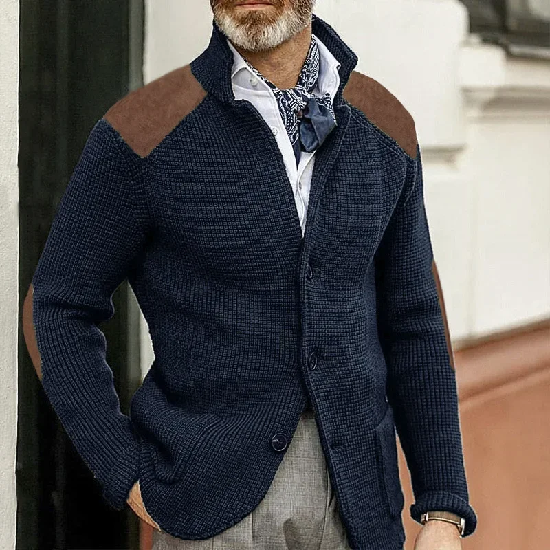 

Autumn and Winter Style Sweater Cardigan Slim-Fit Turn-Down Collar Long Sleeve Knitted European and American Men's Cardigan Coat