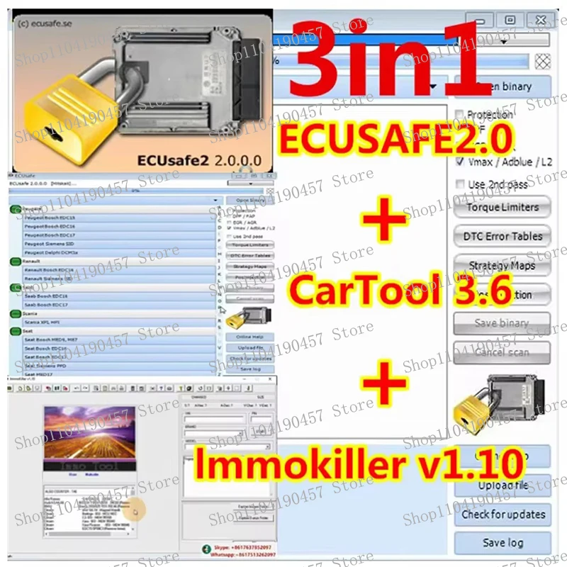 2024 HOT sell ECUSafe 2.0 ECU ECM 2.0 + ImmoKiller v1.1 Software Immo Off Software v1.1 + CarTool Chip Tool Software 3.6 install