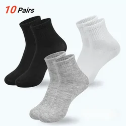 10 Pairs Men‘s Solid Color Mid-Calf Socks Breathable Comfort Sports Casual Work Socks White Black All Seasons EU 37-44 US 6-12