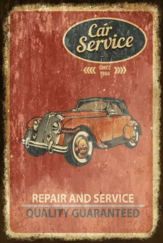 Car Service Aged Look Vintage Retro Style Metal Plaque Sign, Garage Shed Mancave