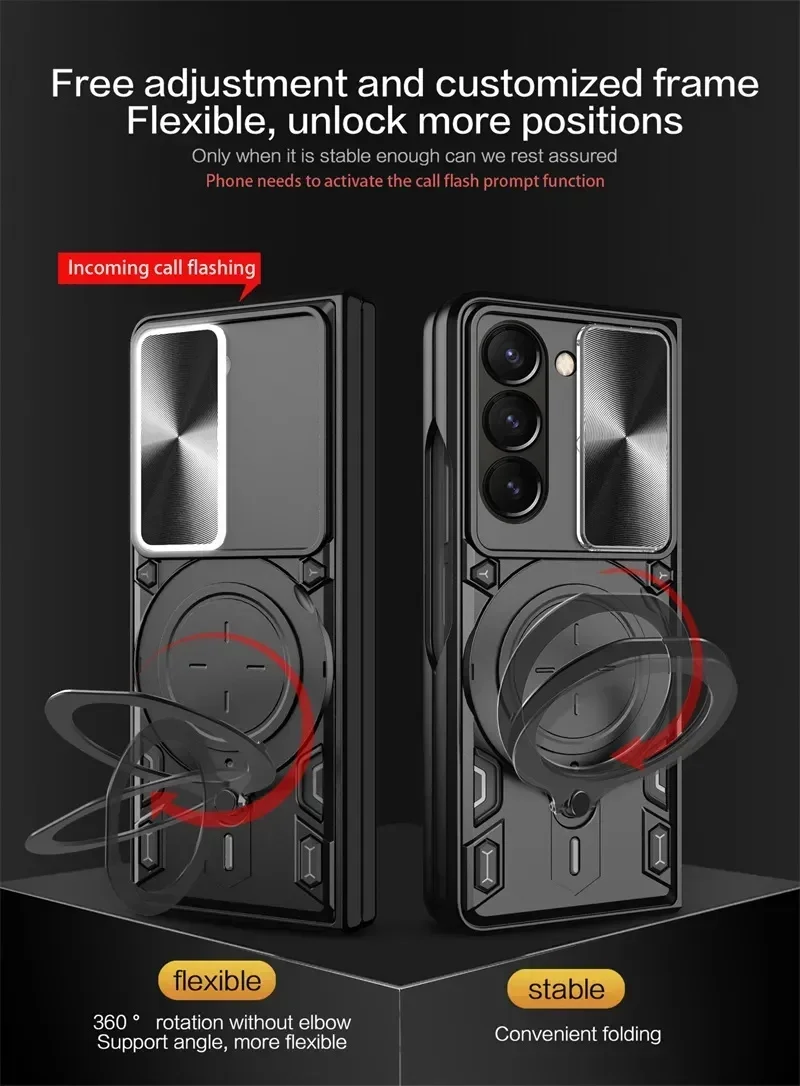 เคสสำหรับ Samsung Galaxy Z Fold 7 พร้อมที่ยึดแม่เหล็กในรถยนต์ แหวนกันกระแทก เคสโทรศัพท์แบบเกราะ สำหรับ Galaxy Z Fold 6 5 4