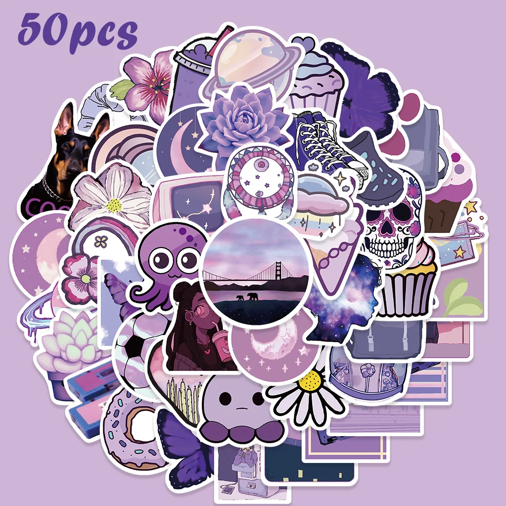 50pcs INS Style Purple Things Stickers Fashion Graffiti Waterproof DIY Laptop Guitar Phone Case Envelope Scarpbook Diary Sticker