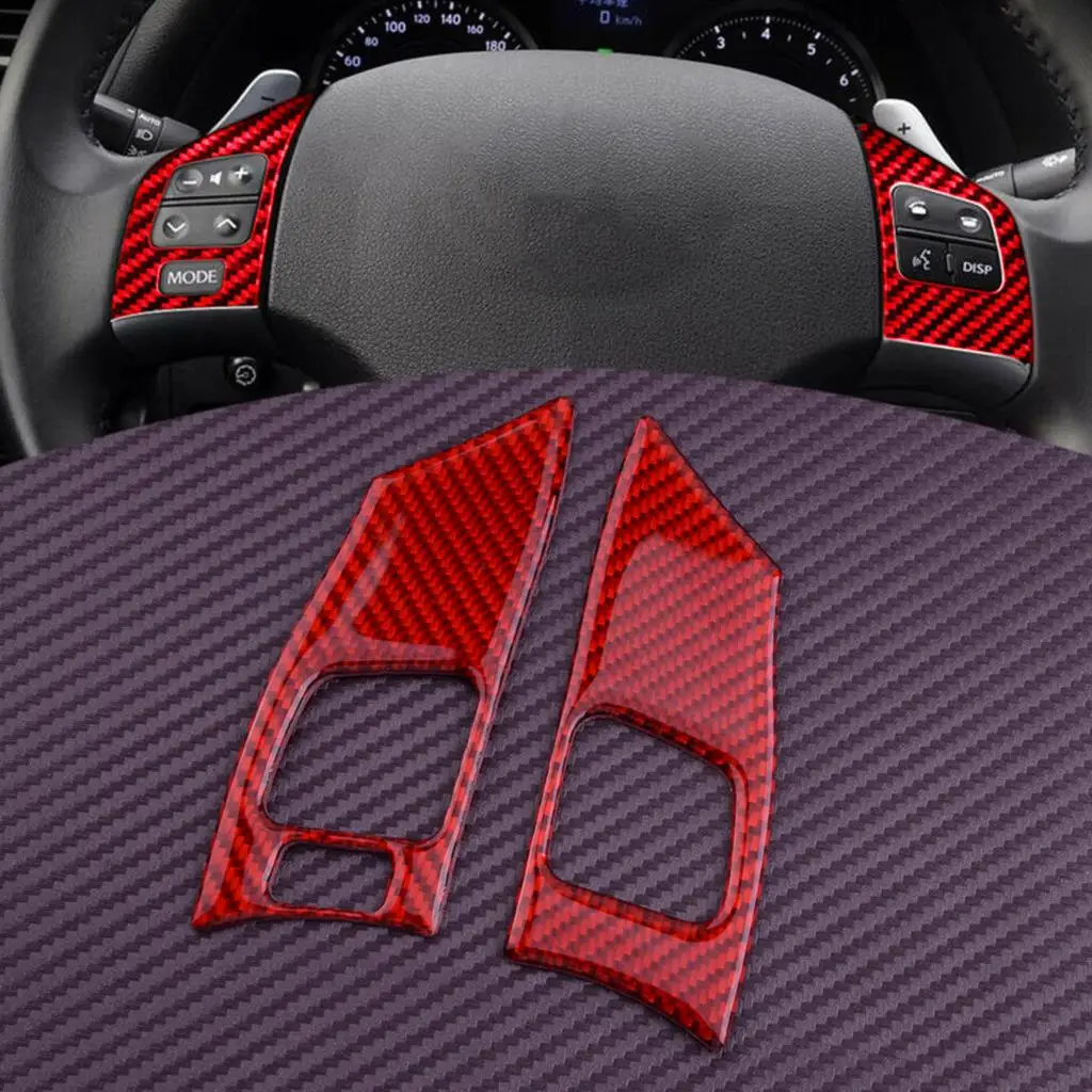 2Pcs Steering Wheel Button Cover Trim With 3 Holes Red Carbon Fiber Fit for Lexus IS250 IS350 2012 2011 2010 2009 2008 2007 2006