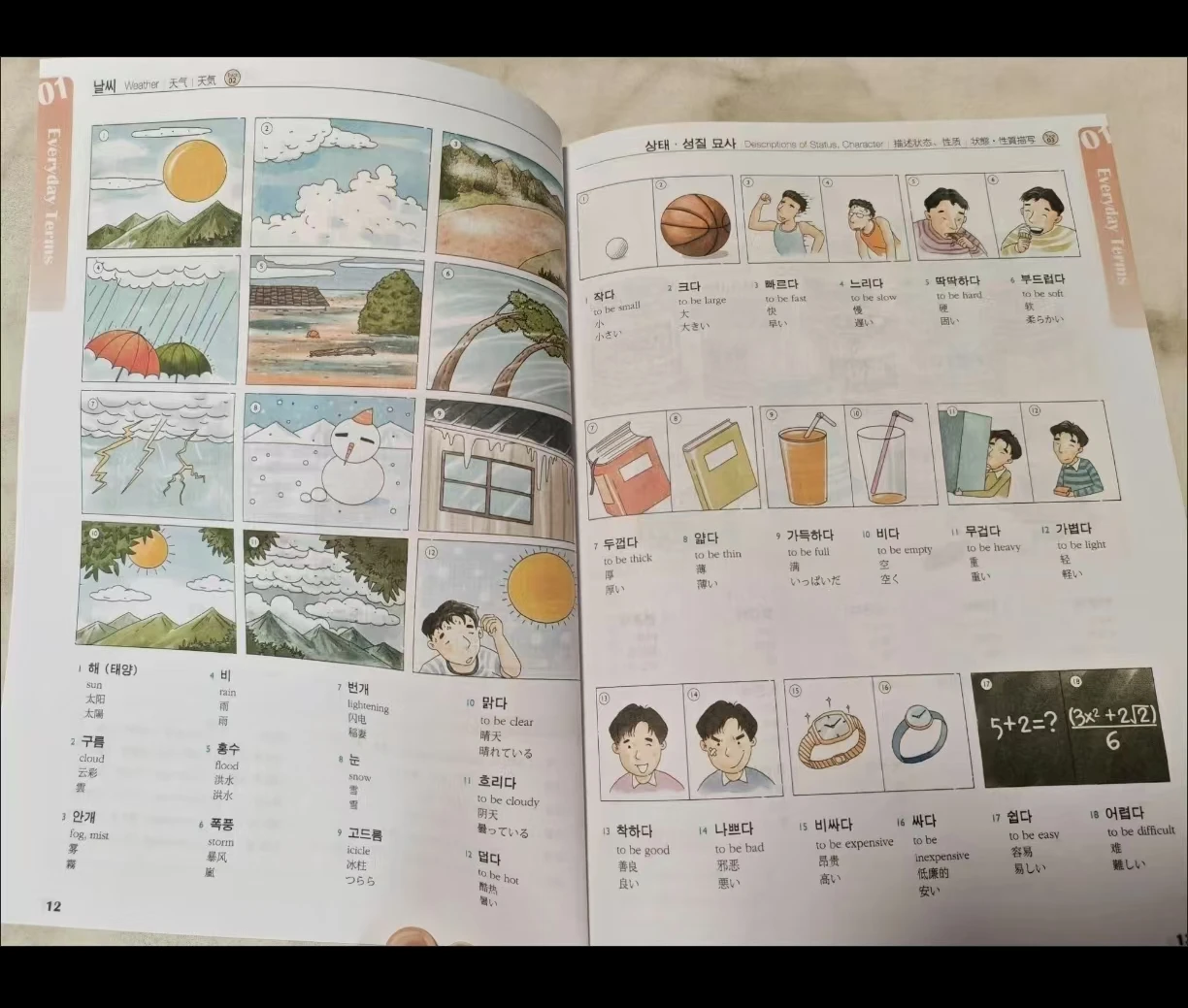 Learn Korean vocabulary visually Definitions in English Chinese Japanese Korean picture dictionary Interest Comics book