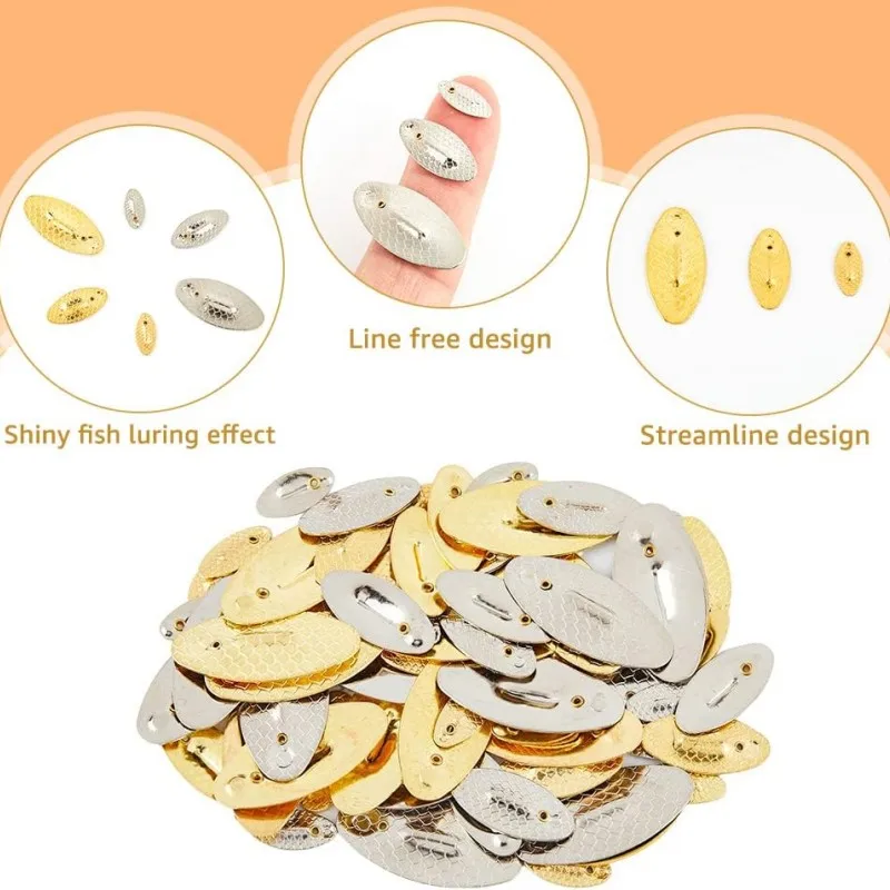 100/80/50PCS New Metal Copper Lure Fishing Spinner Blades Tackle Willow Blades Smooth DIY Accessories Noise Not Hurt Line Sequin