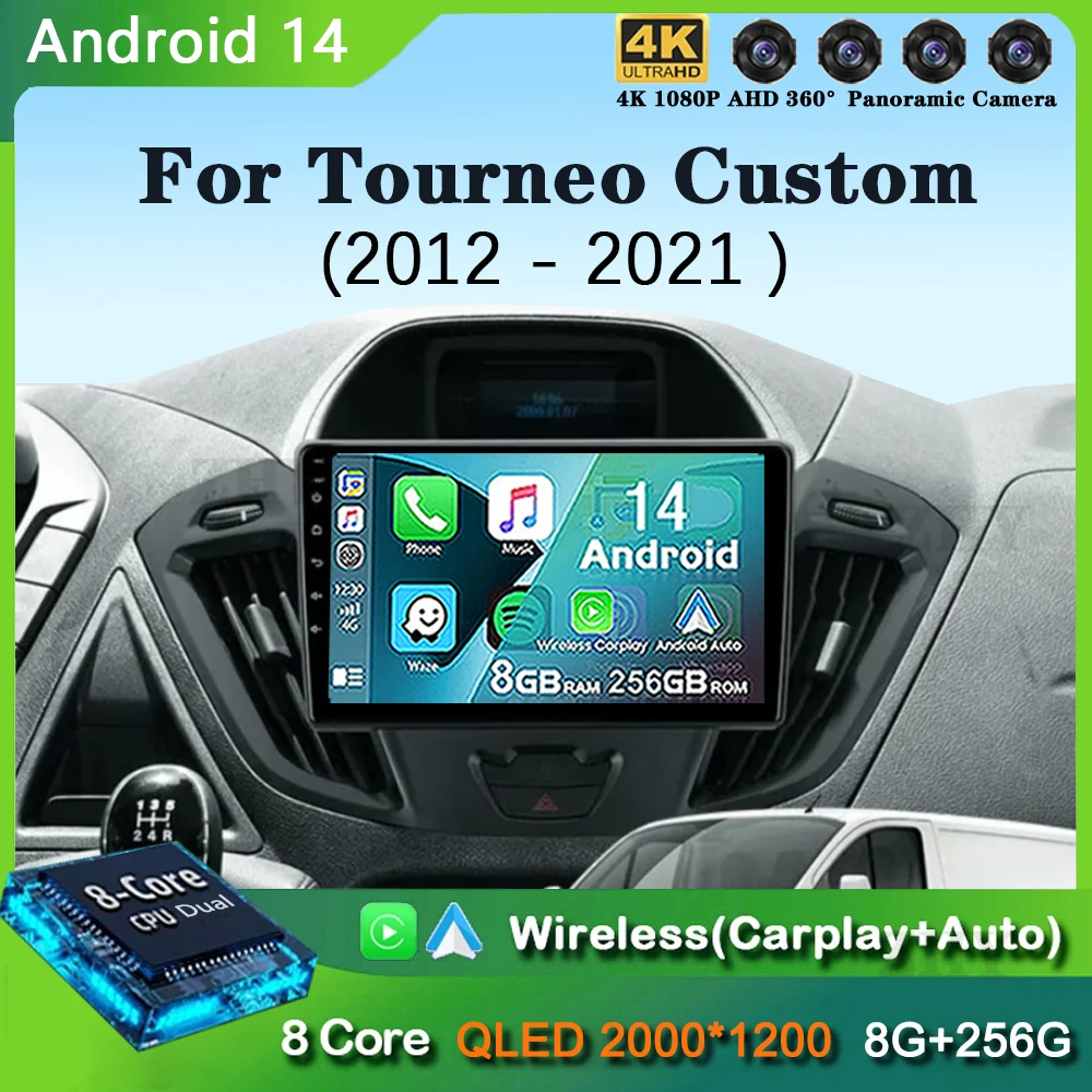 

For Ford Tourneo Custom 1 I Transit 2012 - 2021 Android 14 Carplay Auto Car Radio Multimedia Video Player Navigation GPS 4G RDS