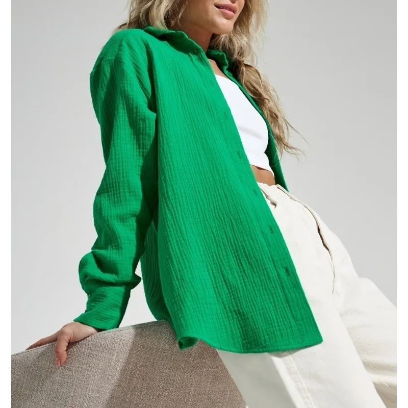 قميص Zoubu بطبقة مزدوجة 2026 قميص ربيعي كسول فضفاض غير رسمي من القطن الخالص بأكمام طويلة متوسط وطويل